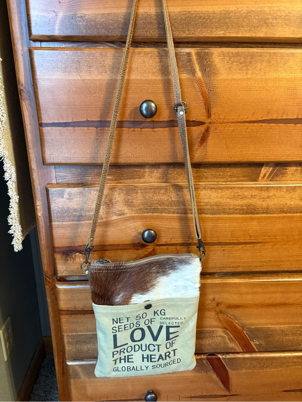Myra Bag Canvas & Cowhide Shoulder Bag - Brown/White